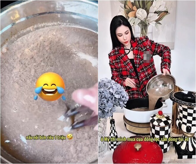 Cô cho biết: “Ở Mỹ thì mình mua cua đồng lọc sẵn đóng túi, về chỉ việc đổ ra hòa với nước và nấu thôi, không cần phải lọc gì cả”.