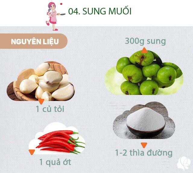 Chuẩn bị: 300g sung, 1 củ tỏi, 1 quả ớt, 2 thìa đường, muối vừa đủ, giấm hoặc chanh, sả vài củ.
