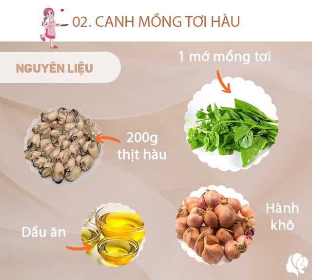 Chuẩn bị: 1 mớ mồng tơi, 200g thịt hàu, hành khô, dầu ăn, muối.