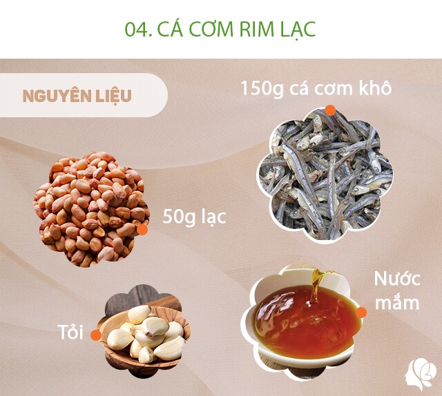 Nguyên liệu: 150g cá cơm sữa, 50g lạc, vừng rang, hành lá, tỏi, ớt, mắm, đường, tương ớt, ớt tươi, dầu ăn.