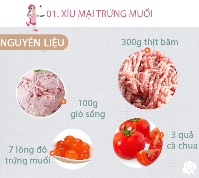 Nguyên liệu: 300g thịt heo xay, 100g giò sống, 7 lòng đỏ trứng vịt muối, miến và mộc nhĩ (ngâm nở, băm nhỏ), 3 quả cà chua (băm nhỏ). Hành lá, ớt, hành phi, tỏi băm, hành tím băm. Gia vị: dầu ăn, hạt nêm, đường, nước mắm, tương ớt, tương cà, tiêu, muối.