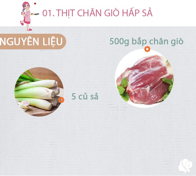 Chuẩn bị: 500g thịt chân giò, bó lại; 5 củ sả.