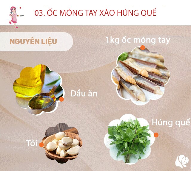 Chuẩn bị: 1kg ốc móng tay, tỏi, lá húng quế, dầu ăn, muối, dầu hào.