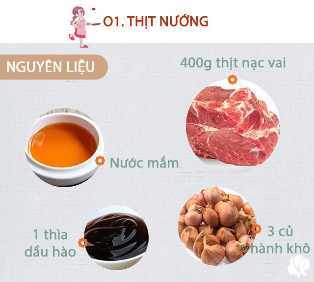 Chuẩn bị: 400g thịt nạc vai, nước mắm vừa đủ, 3 củ hành khô, 1 thìa dầu hào, que xiên tre