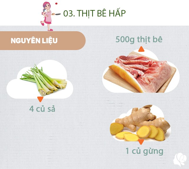 Chuẩn bị: 500g thịt bê, 1 củ gừng, 4 củ sả.