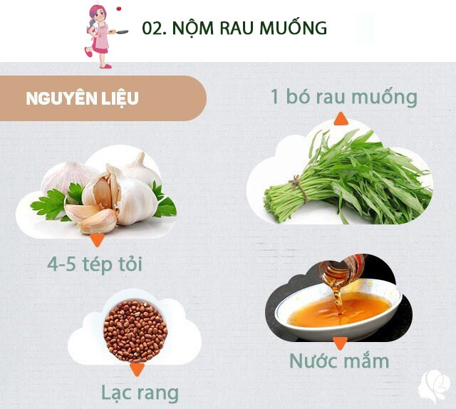 Chuẩn bị: - 1 bó rau muống non - 50g lạc đã rang chín giã nhỏ - 1 bó rau kinh giới - 1 quả chanh, 1 củ tỏi, 1 quả ớt, 3 thìa muối vừng - Gia vị khác: Đường, nước mắm, mì chính (tùy ý), bột canh, muối