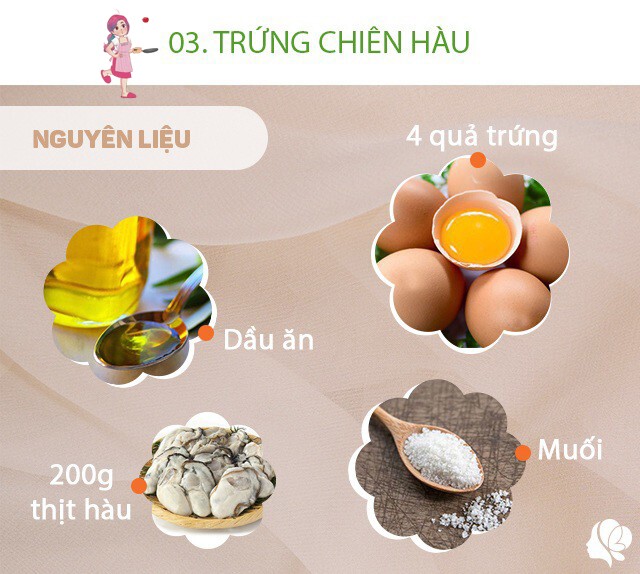 Chuẩn bị: 4 quả trứng gà, 200g thịt hàu, muối vừa ăn, hành lá thái nhỏ, dầu ăn.