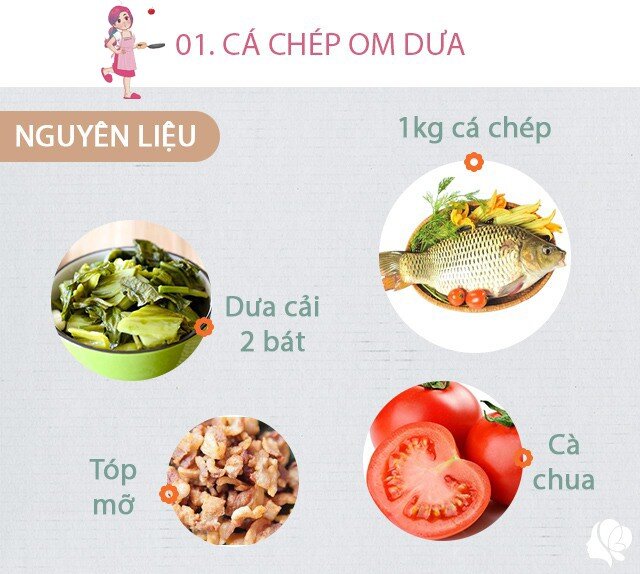 Chuẩn bị: - 1 con cá chép khoảng 1kg-1.5kg - tóp mỡ - Dưa muối chua - Cà chua, dấm bỗng - Gừng, hành khô, nghệ, hành lá, thì là, ớt.