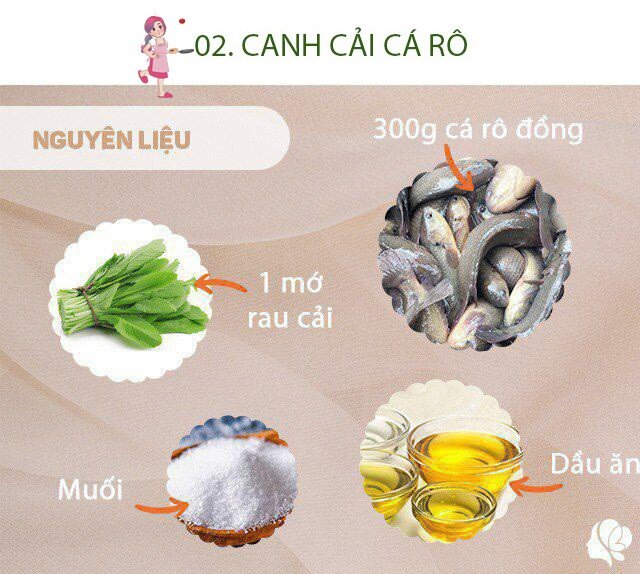 Chuẩn bị: 1 mớ rau cải, 300g cá rô đồng, dầu ăn, muối, hành khô, gia vị.