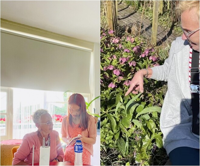 Bố mẹ chồng Thu Phượng sống tại Hà Lan trong một không gian bình yên. Phòng khách sáng sủa, ngập ánh nắng. Ngoài vườn có rất nhiều hoa đẹp.