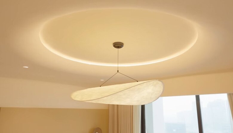 Bên dưới có đèn thả có thể nghe được giọng nói và bật, tắt đèn. Ánh sáng đèn tạo cảm giác rất chill.