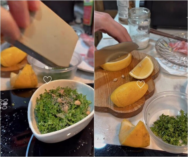 Salad rau mùi tây được nêm nếm vừa miệng, rắc thêm phô mai bào – đơn giản nhưng sang trọng đúng chuẩn món khai vị Âu.