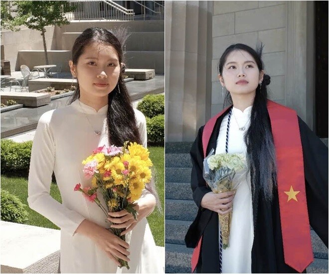 Con gái NSND Trung Anh xinh đẹp, dịu dàng trong tà áo dài ngày tốt nghiệp ở Mỹ.
