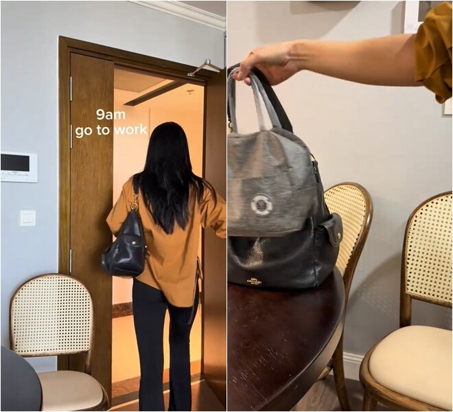 Chiếc bàn tròn bằng gỗ sẫm màu kết hợp ghế mây vintage tạo cảm giác ấm cúng, thân thiện – là điểm nhấn duyên dáng giữa không gian sống hiện đại.