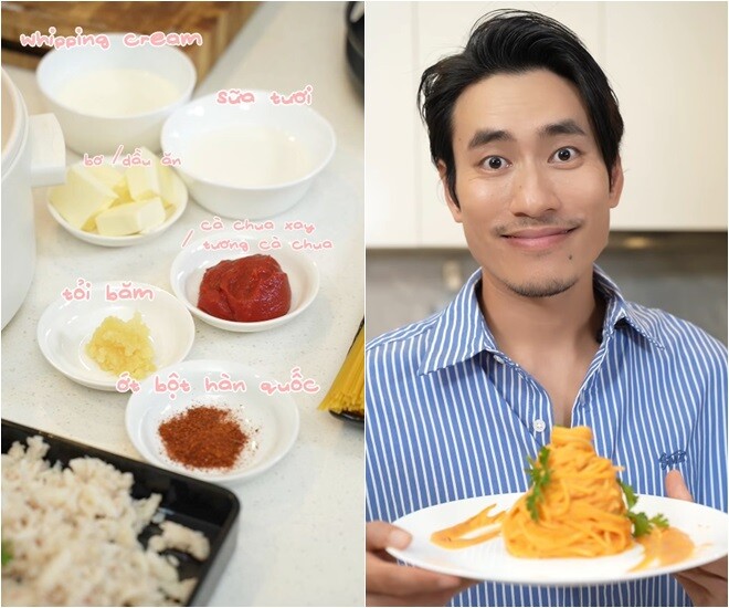 Thành vlog chuyên nghiệp, Kiều Minh Tuấn ra tay với món mì Ý cua có vị ngọt, chua, cay nhẹ và beo béo. Anh thổ lộ: “Tuấn không nghĩ là mình thành công và mãn nguyện với món này tới vậy luôn”.