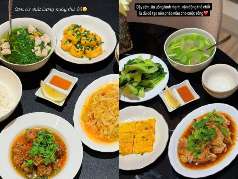 Trước đó, nữ MC đăng tải nhiều bữa cơm trong thời kỳ ở cữ. Bữa nào bữa nấy đều rất healthy. Cô cho biết: Sinh xong em bé vẫn cần ăn uống lành mạnh, đủ chất.