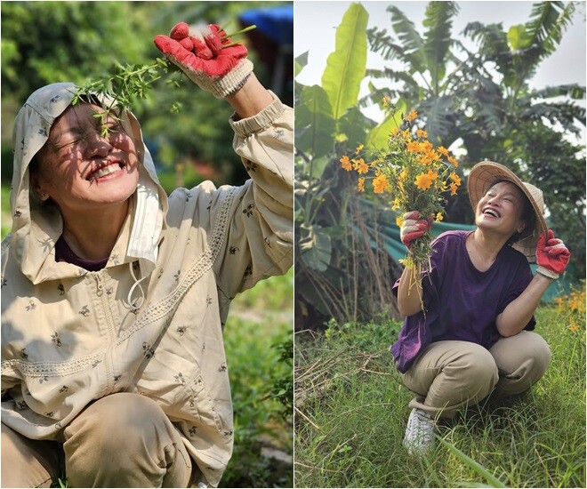 Mẹ Phương Oanh từng khoe những thành quả tuyệt vời từ khu vườn hay những hình ảnh khoái chí tạo dáng bên hoa cỏ vườn nhà làm mọi người không khỏi thích thú.
