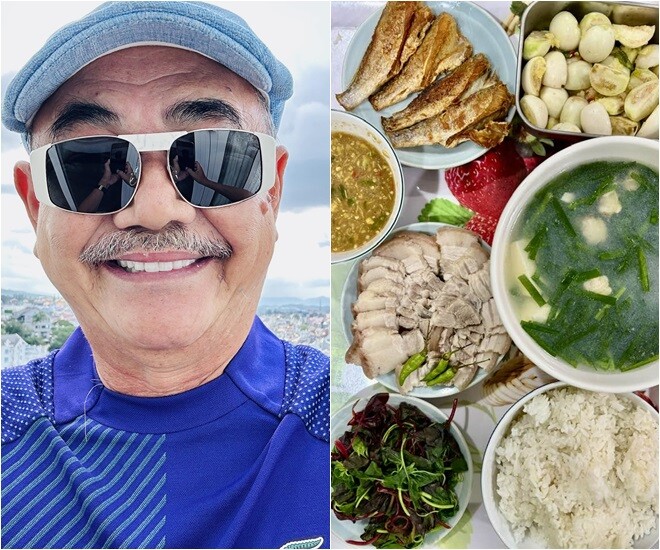 Bữa cơm nhà nghệ sĩ Việt Anh với các món hao cơm như thịt ba rọi luộc, cá chiên, cà muối, canh hẹ, rau dền luộc… Ai cũng phải xuýt xoa “chảy nước miếng”.