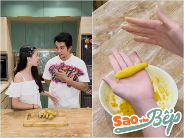 Con riêng Phương Trinh Jolie vào bếp cùng bố dượng, làm món bánh thơm ngon dễ ăn còn giữ dáng rất tốt