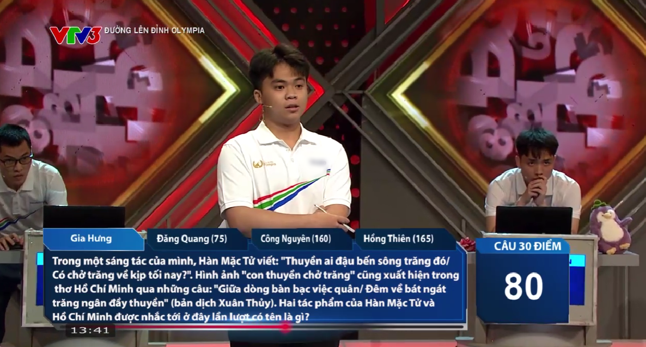 Gia Hưng là người Về đích thứ 3, rất tiếc không có câu trả lời nào đúng. Cả ba thí sinh còn lại đều đưa ra đáp án chính xác trong lượt thi của Gia Hưng và giành điểm.