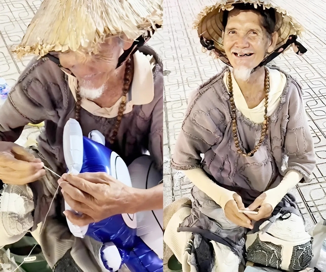 Cụ ông chăm chỉ bán bóng bay kiếm tiền nuôi vợ bị bệnh