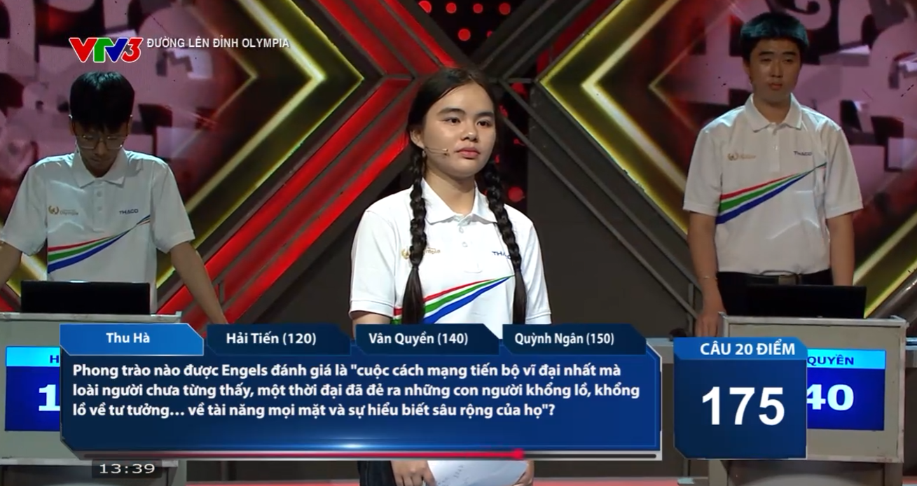 Thu Hà có màn Về đích tốt với 2 câu trả lời đúng, nâng tổng số điểm lên 215 điểm, giữ vững ngôi vị dẫn đầu. 