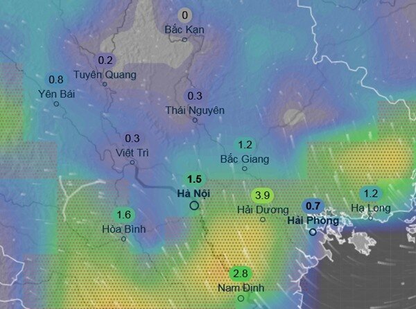 Dự báo mưa diện rộng ở miền Bắc ngày 28/4. Đây là mô hình GFS, còn mô hình ECMWF dự báo mưa to hơn nhiều. Ảnh: Ventusky, GFS.