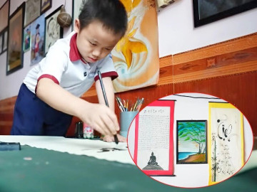 Không học qua trường lớp hội họa, cậu bé 11 tuổi có khả năng viết thư pháp, vẽ tranh truyền thần ấn tượng 