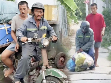 Nghẹn ngào hình ảnh người cha thu gom rác nuôi con khờ, tất cả là vì con, có khi ăn cơm muối cũng xong bữa 