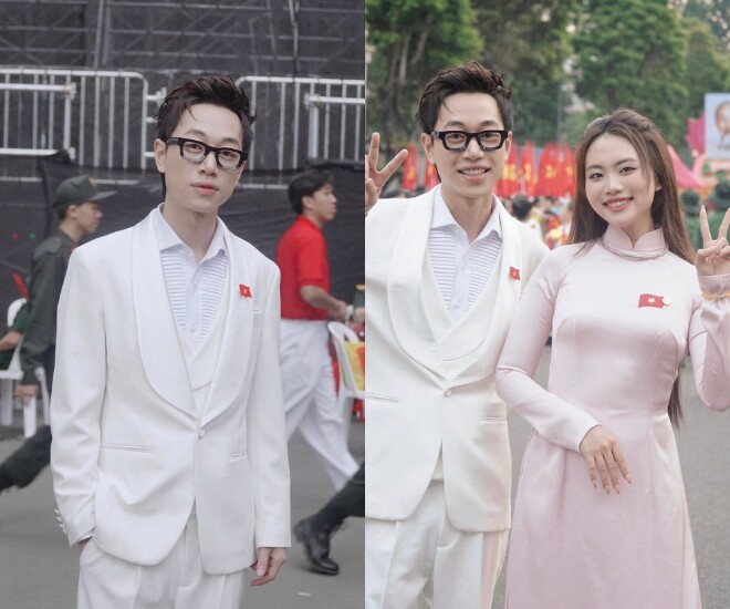 Double2T và Phương Mỹ Chi hát cùng nhau tại lễ diễu binh, diễu hành.