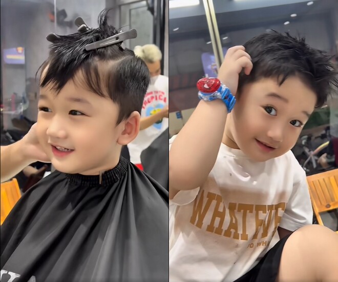 Con trai Hà Trí Quang làm tóc chuẩn nam thần, 2 tuổi đã ra dáng “soái ca”.