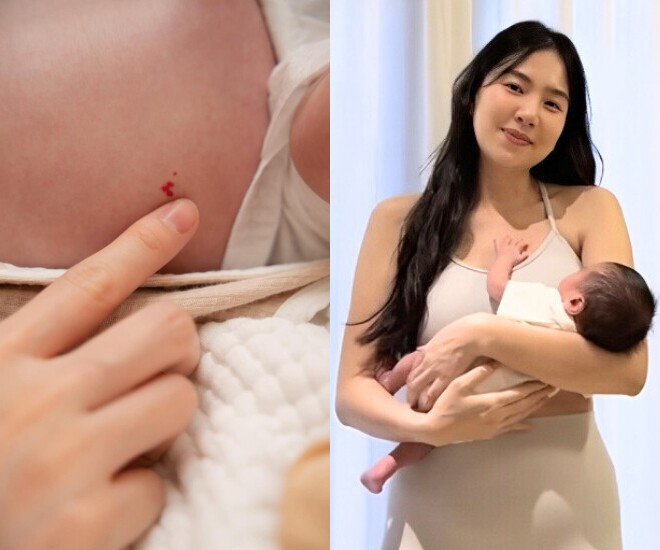 Mai Ngọc tự hào khi bé Panda có nốt ruồi son giống hệt mẹ.