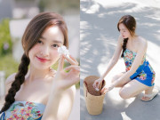 Á hậu Việt lấy khăn làm áo khoe làn da trắng như bông bưởi, mới đôi mươi đã sinh con cho chồng hơn 9 tuổi