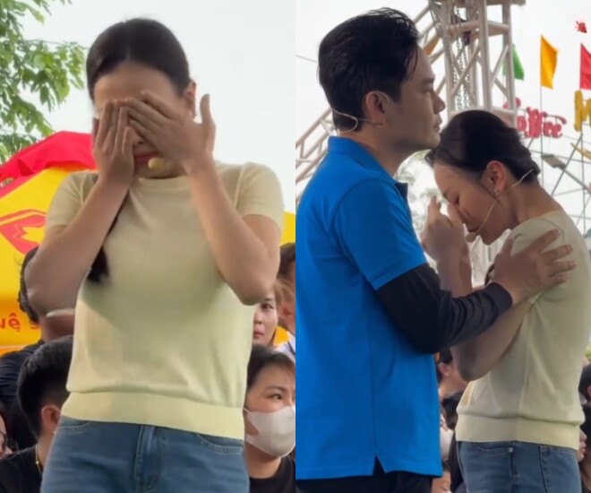 Phương Oanh xúc động trên trường quay chương trình “Mái ấm gia đình Việt”.