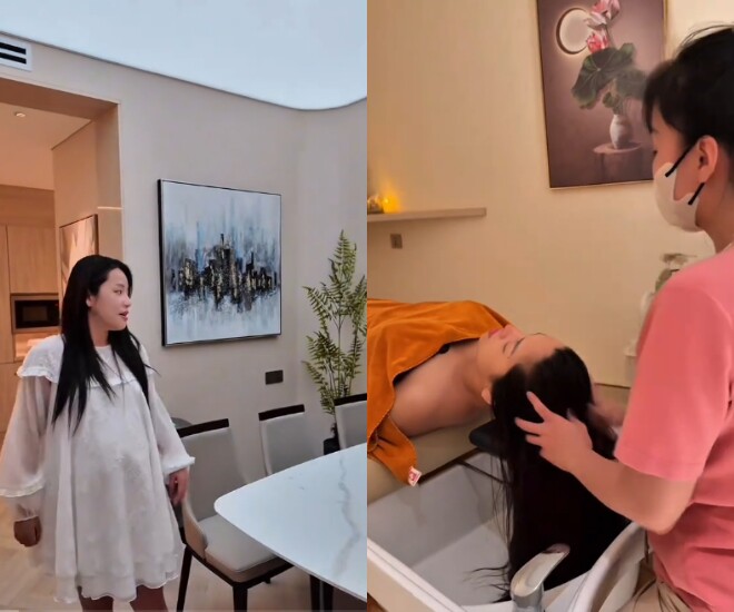 Puka đi sinh con mà như nghỉ dưỡng, ở phòng hệt resort sang chảnh.