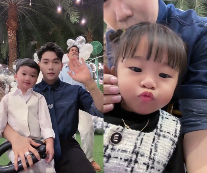 2 con đáng yêu của Thanh Đoàn và Hà Trí Quang xuất hiện trong buổi tiệc.