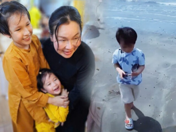 Xúc động cảnh con trai NSƯT Quý Bình thăm biển Cần Giờ nơi bố được thủy táng, chỉ tay lên trời khi mẹ hỏi: Ba đâu?