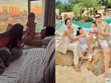 Bạn gái Quang Minh khoe cảnh con riêng chăm em trai chung nửa huyết thống, bé Dustin là bản sao của bố danh hài