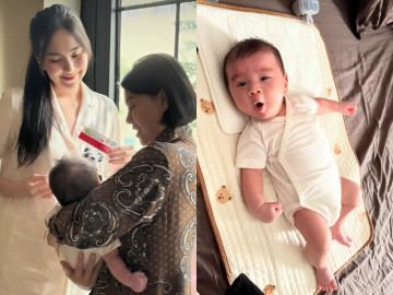 MC Mai Ngọc khoe quý tử mới 2 tháng tuổi đã biết tám chuyện, bà ngoại sang thăm là có quà cho cháu