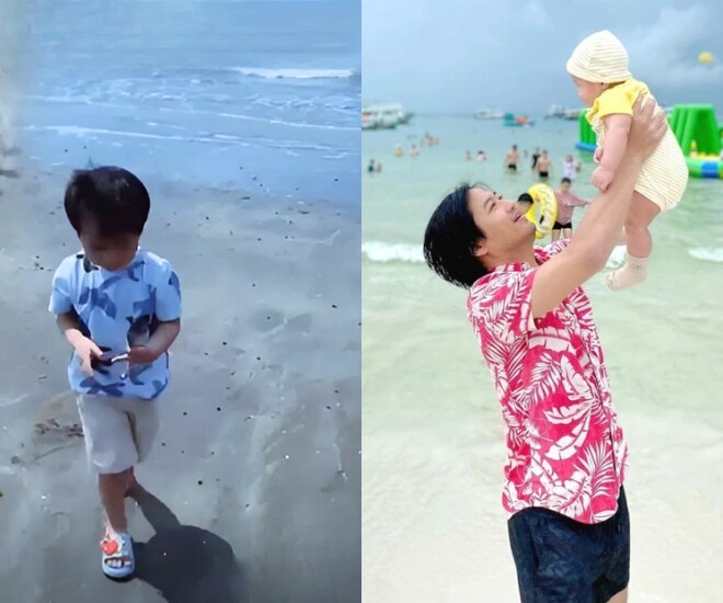 Khoảnh khắc bé Eric đến thăm biển Cần Giờ - nơi thủy táng cố NSƯT Quý Bình khiến khán giả xúc động.