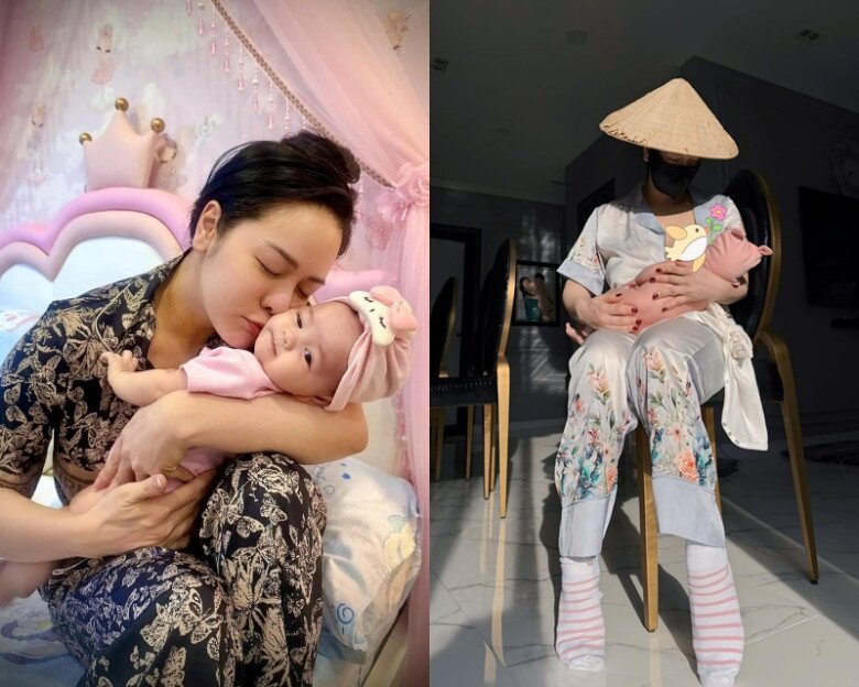 Nhật Kim Anh cưng nựng ái nữ.