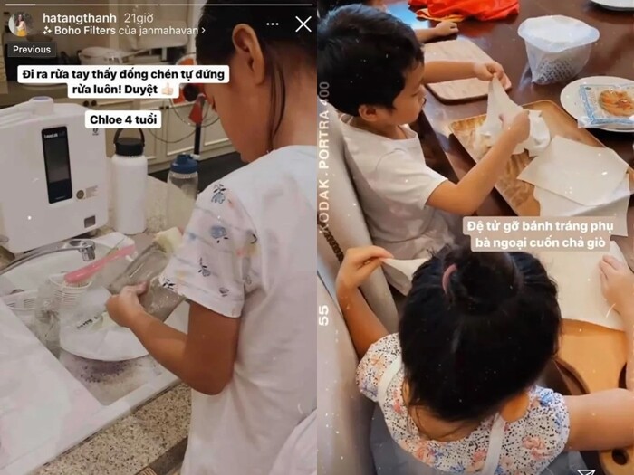 Các con của Tăng Thanh Hà thường giúp mẹ làm việc nhà.