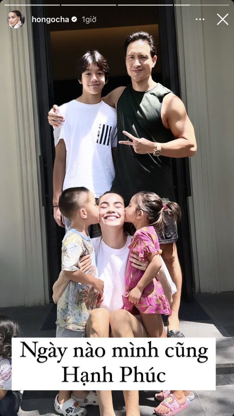 Hồ Ngọc Hà hạnh phúc khi ở bên ông xã Kim Lý và các con.