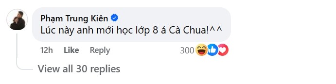 Trung Kiên hài hước để lại bình luận dưới bài đăng của vợ.