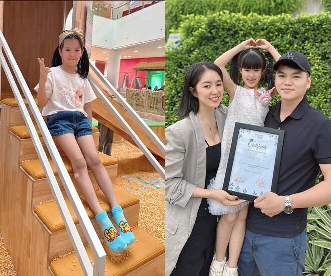 Cô bé Bông sở hữu đôi chân dài, tương lai muốn theo đuổi nghiệp diễn giống mẹ.