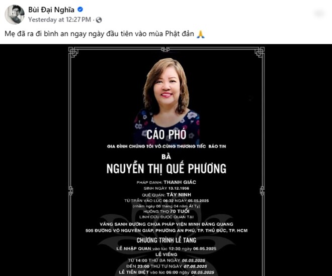 MC Đại Nghĩa thông báo tin buồn.