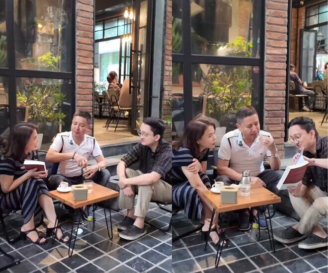 Con trai của Chí Trung thoải mái trò chuyện cùng bạn gái của bố.