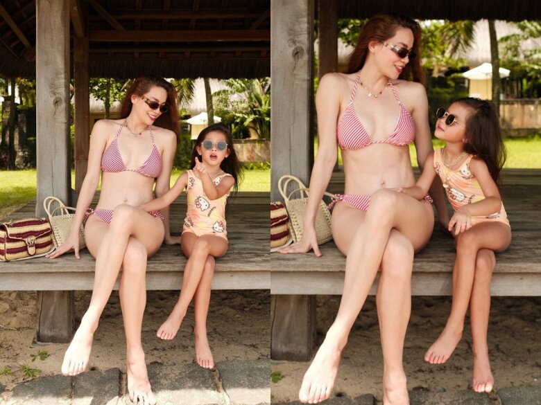 Hồ Ngọc Hà và ái nữ Lisa khoe trọn đôi chân dài miên man.