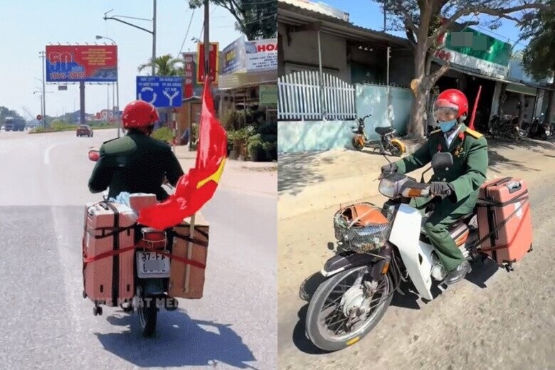 Hình ảnh cụ Thanh đi xe máy khiến người xem không khỏi bồi hồi, tự hào về hình ảnh người lính Cụ Hồ năm xưa.