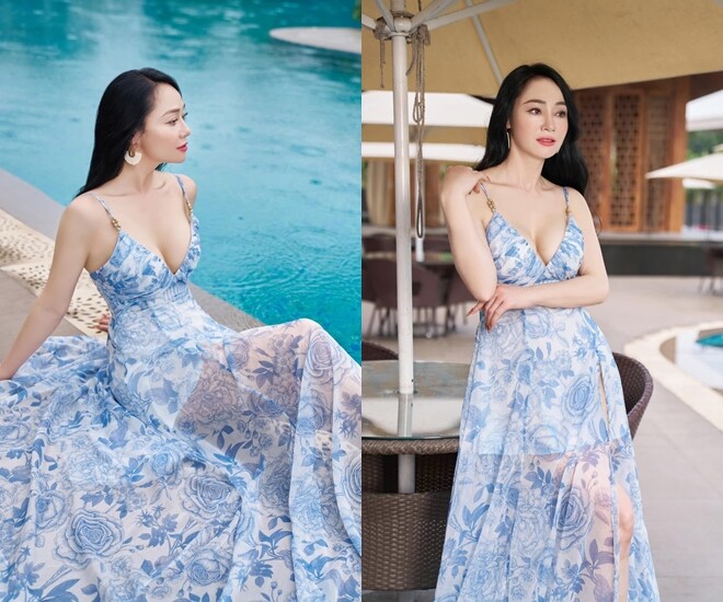  “Mẹ chồng” màn ảnh của Phương Oanh diện váy 2 dây khoe trọn sắc vóc tươi trẻ ở tuổi U50.